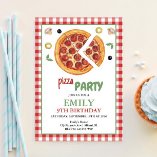 Invitation Fête de pizza, tranche de plaisir d'anniversaire