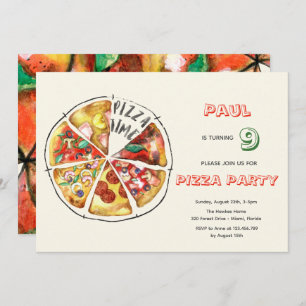 Invitation Fête de pizza Watercolor