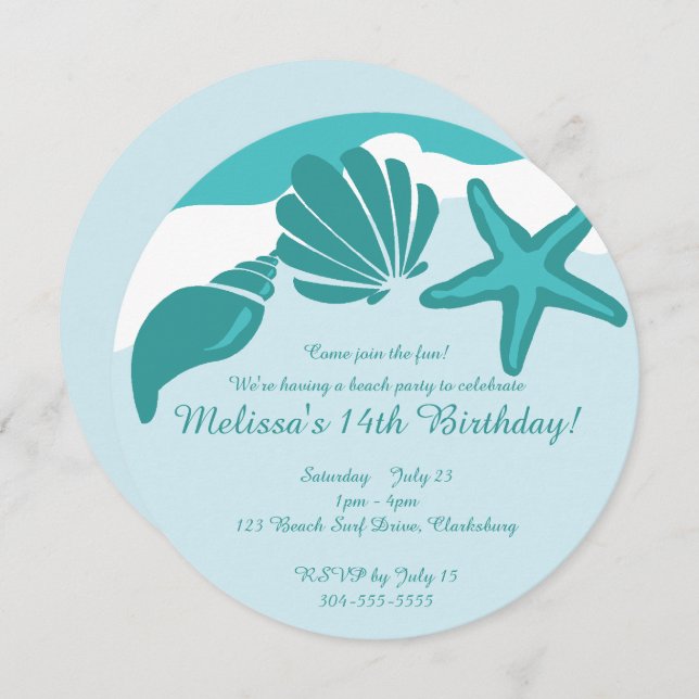 Invitation Fête de plage (Devant / Derrière)