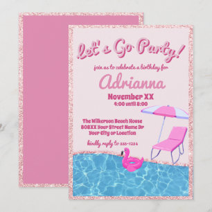 Invitation Fête de plage à paillettes roses