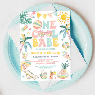 Invitation Fête de plage d'une bébé cool pour son premier ann