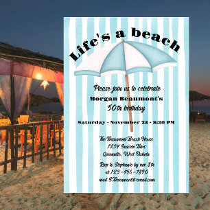 Invitation Fête de plage estivale moderne rayée 50e anniversa