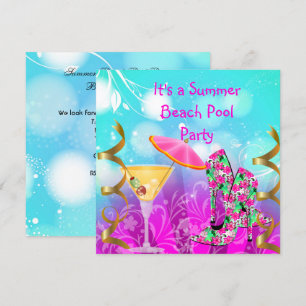 Invitation Fête de plage et piscine rose sarcelle d'été