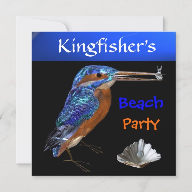 Invitation FÊTE DE PLAGE KINGFISHER, Champagne métallique, no (Devant)