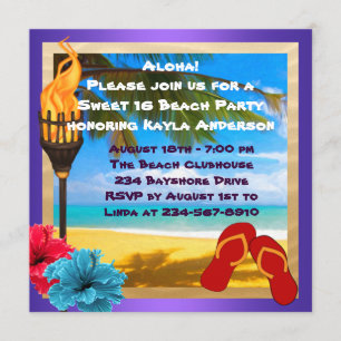 Invitation Fête de plage Luau pour les 16 ans