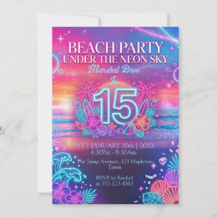 Invitation Fête de plage néon pour 15 ans