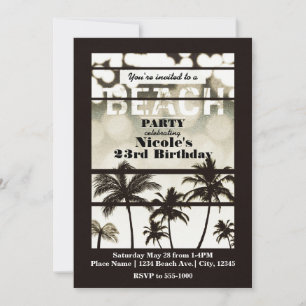 Invitation Fête de plage Palmiers Tropical Blanc Glamour chau