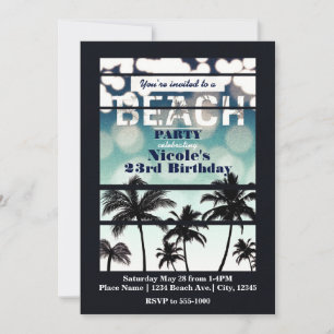 Invitation Fête de plage Palmiers Vert tropical Vintage