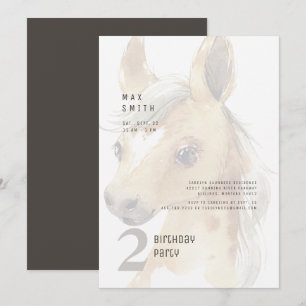 Invitation Fête de poney aquarelle pour 2ème anniversaire