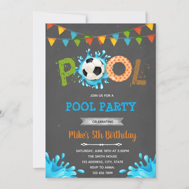 Invitation Fête de pool de football (Devant)