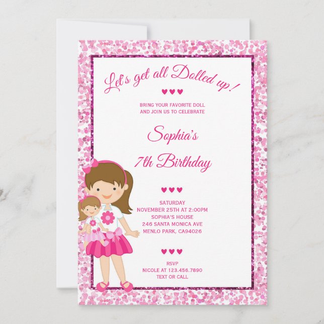 Invitation Fête de poupée bébé Anniversaire Quel que soit l'â (Devant)