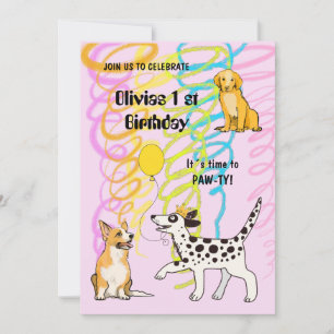 Invitation Fête de premier anniversaire avec DOGGY AMIS Invit