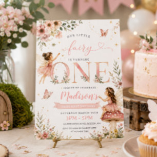 Invitation Fête de premier anniversaire de fée florale rose