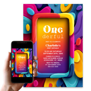 Invitation Fête de premier anniversaire Onederful Colorée