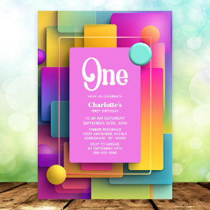 Invitation Fête de premier anniversaire pastel vibrant