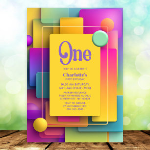 Invitation Fête de premier anniversaire pastel vibrant