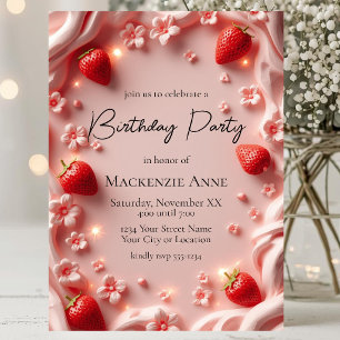 Invitation Fête de premier anniversaire Strawberry Berry