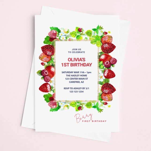 Invitation Fête de première année de la fraise Berry en premi (Créateur téléchargé)