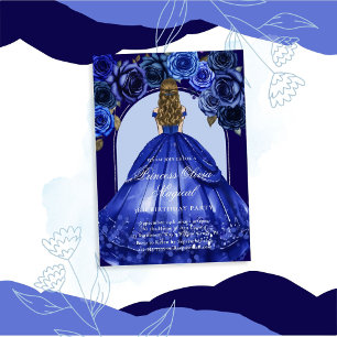 Invitation Fête de Princesse Magique Élégante Bleu Royal