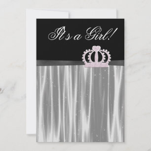 Invitation Fête de princesse pour bébé fille en rose et noir