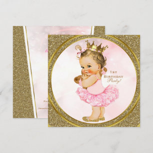 Invitation Fête de princesse vintage fille bébé paillettes or