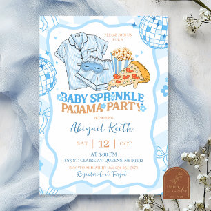Invitation Fête de pyjama Baby Sprinkle Rétro Pastel Bleu