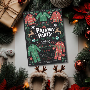 Invitation Fête de Pyjama de Noël Soirée Enfants Amusante et