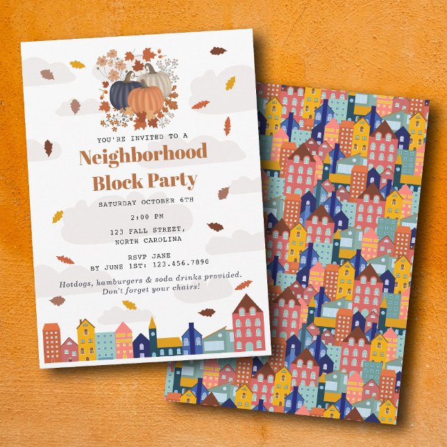 Invitation Fête de quartier d'automne Pumpkins (Fall Autumn Pumpkins Neighborhood Block Party Invitation)