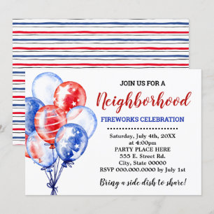 Invitation Fête de quartier des Ballons blancs et bleus rouge