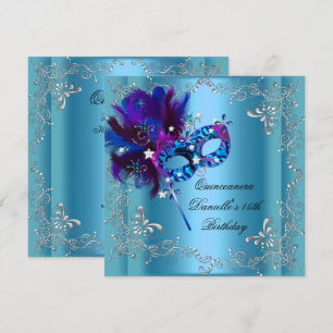 Invitation Fête de Quinceañera 15 ans Masquerade Bleu