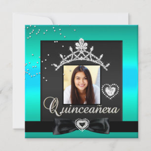 Invitation Fête de Quinceanera 15 ans Teal Argent Noir
