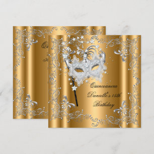 Invitation Fête de Quinceañera 15e Anniversaire Mascarade Or