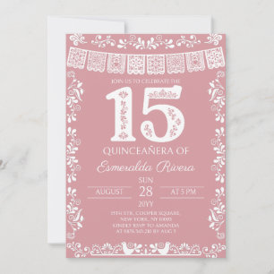 Invitation Fête de Quinceañera 15e Anniversaire Rose Pâle Pap