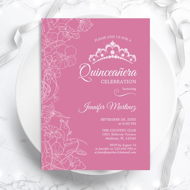 Invitation Fête de Quinceanera aux fleurs roses (Créateur téléchargé)