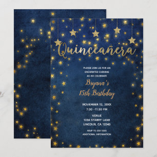 Invitation Fête de Quinceañera Ciel Céleste Étoiles Bleues et
