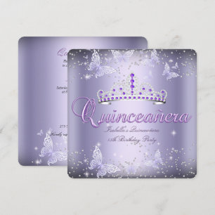 Invitation Fête de Quinceanera Couronne Violette Papillon 2