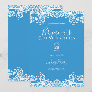 Invitation Fête de Quinceañera élégante en bleu aqua et dente