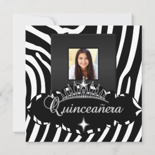 Invitation Fête de Quinceanera fille zèbre noir et blanc Phot