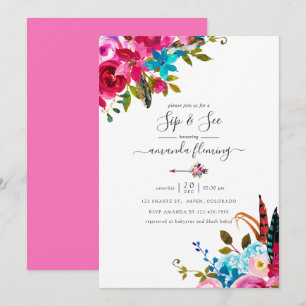 Invitation Fête de Quinceañera florale bohème chic aquarelle