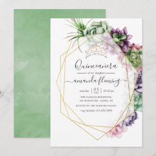 Invitation Fête de Quinceañera géométrique aux aquarelles de
