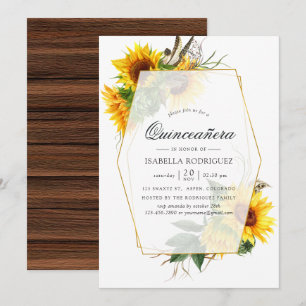 Invitation Fête de Quinceañera géométrique rustique tournesol