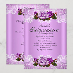 Invitation Fête de Quinceanera Lilac Roses Violettes Roses La