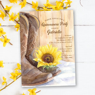 Invitation Fête de Quinceañera occidentale Sunflower et Botte