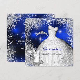 Invitation Fête de Quinceañera Royaume Bleu Hiver Merveilleux