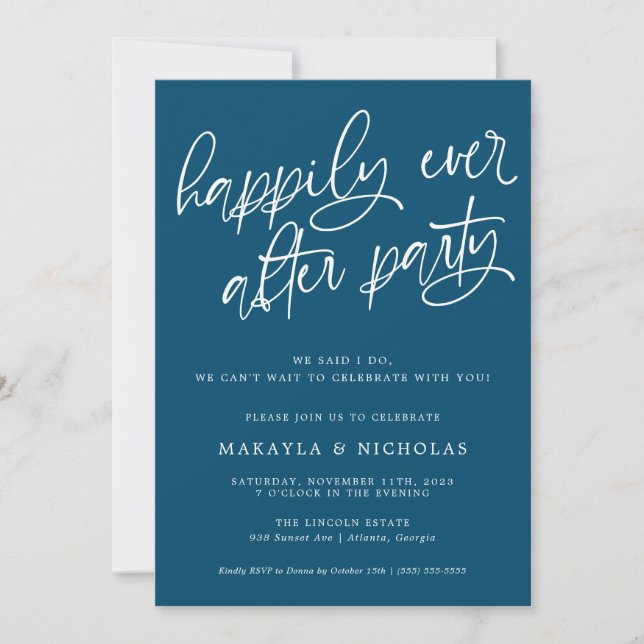 Invitation Fête de réception de mariage Navy pour toujours he (Devant)
