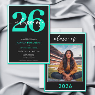 Invitation Fête de remise de diplôme avec écriture aqua minim
