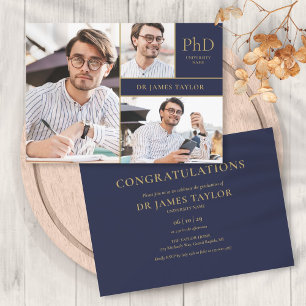 Invitation Fête de remise de diplôme de doctorat en bleu mari