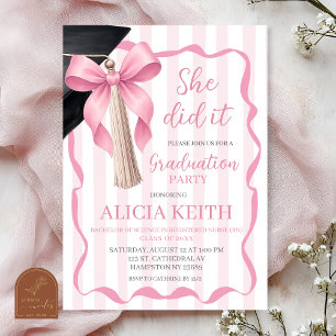Invitation Fête de remise de diplôme ruban rose pastel et fra