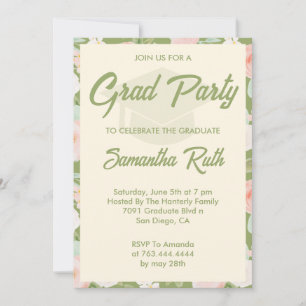 Invitation Fête de remise de diplômes aux motifs floraux vert
