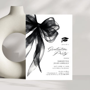 Invitation Fête de remise de diplômes avec nœud noir tendance